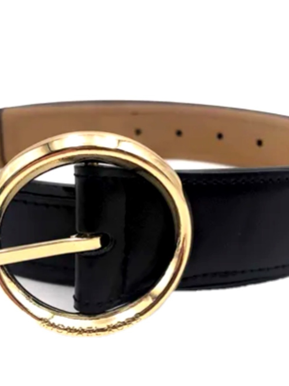 Michael Kors Black Leather Belt with Gold Round Buckle
